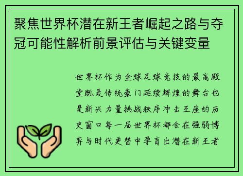 聚焦世界杯潜在新王者崛起之路与夺冠可能性解析前景评估与关键变量 聚焦世界杯潜在新王者崛起之路与夺冠可能性解析前景评估与关键变量